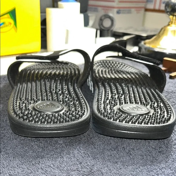Adidas Black and White Striped Slides - Picture 3 of 6